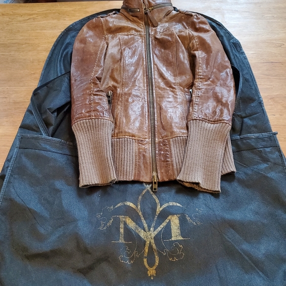 Mackage "Nev" Leather Bomber in Cognac - Picture 11 of 16